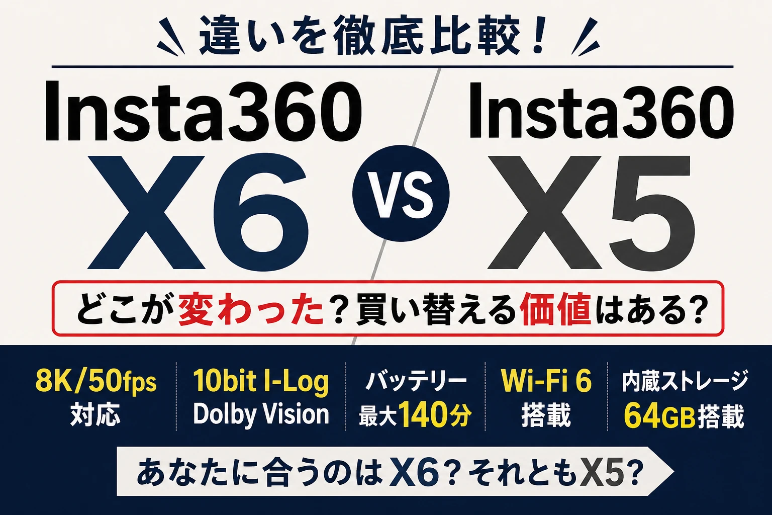 Insta360 X6とX5の違いを比較！買うならどっち？性能・機能を徹底比較
