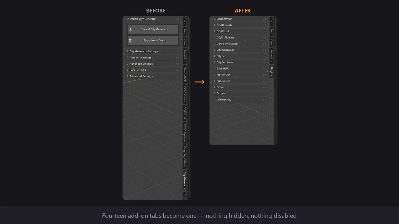 Blenderのアドオン管理ツール「Plugin Hub」が無料化！増えすぎたサイドバーのタブを1つに集約
